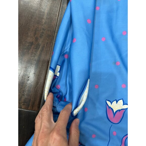 Vintage Granada Blue Floral House Dress Medium Short Sleeve Snap Front - Picture 8 of 11